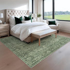 FMFUNCTEX 5x7 Washable Area Rug Green Neutral Vintage Distressed Oriental Non Slip Low Pile Traditional Indoor Carpet for Living Room Bedroom Soft Retro Throw Rug for Dining Office Kitchen Entryway