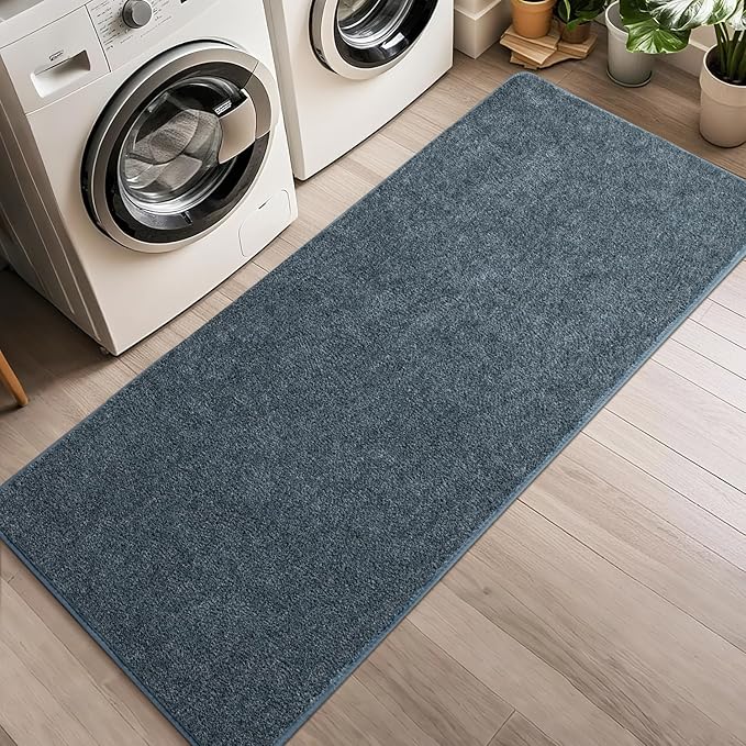 HQAYW 2x6 Soft Runner Rug for Hallways, Thickened Memory Foam Small Throw Bedside Rugs for Bedroom Living Room, Low Pile Washable Non Slip Carpet for Teens Kids Nursery Dorm Decor, Navy Blue