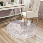 Wonnitar Bow Print Washable 4ft Round Rug, Pink Circle Rug for Girl Nursery Decor, Non Slip Ultra-Thin Soft Boho Floral Small Cute Circular Carpet for Kids Bedroom Baby Room, Light Pink
