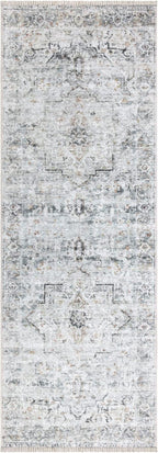 Bloom Rugs Caria Washable Non-Slip 7 ft Runner - Ivory/Gray/Caramel Traditional Runner for Entryway, Hallway, Bathroom, and Kitchen - Exact Size: 2'6" x 7'