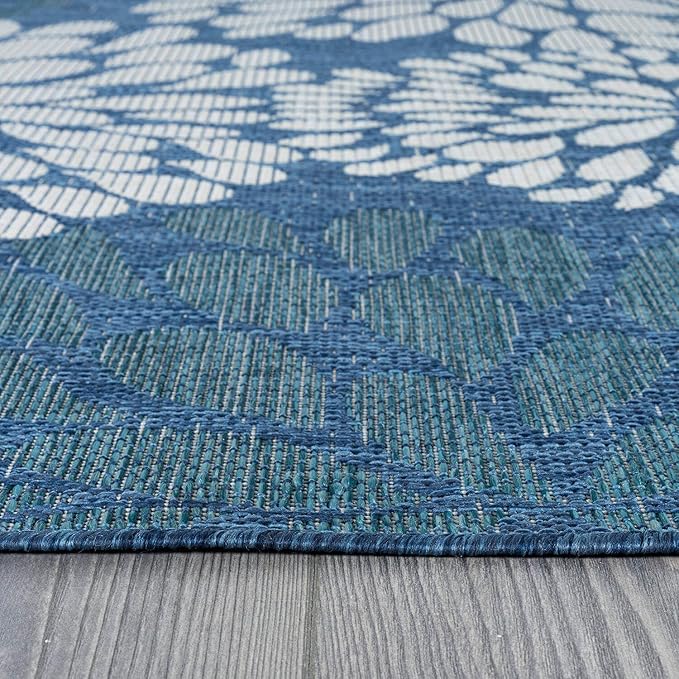 Beverly Rug Outdoor Rug 6x9 Modern Exotic Tropical Leaf Area Rugs for Indoor and Outdoor Patio Deck Porch Garden Water Resistant Washable Outside Carpet (6 x 9 Blue)