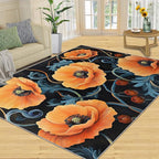 5x6 Poppy Rugs for Office - Retro Florals Art Living Room Carpet, Rustic Flowers Art Bedroom Area Rug Kids Low Pile Rug for Indoor Outdoor Hardwood Floors Home Decor