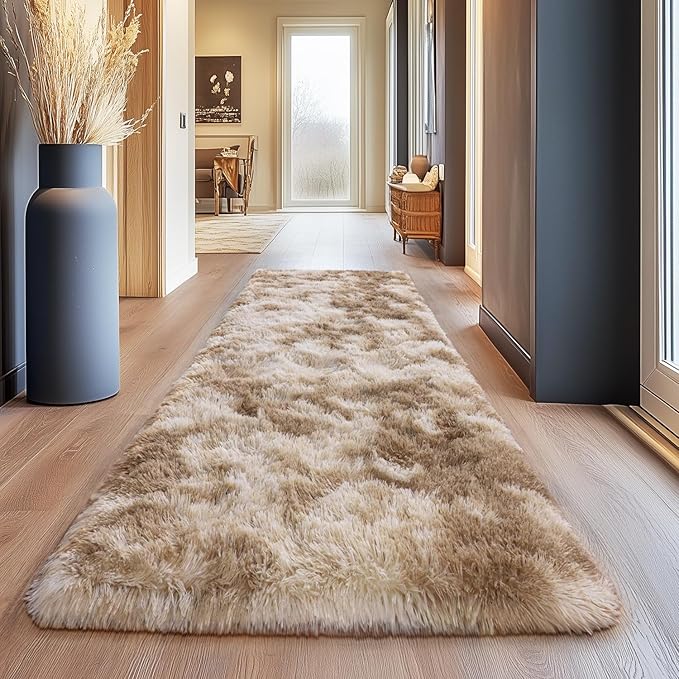 Fluffy Area Rugs for Living Room, Soft Shaggy Carpets for Living Room, Upgrade Anti-Slip Fuzzy Rugs for Kids' Room, Perfect Decor for Modern Home Tie Dye Camel 2x6Feet