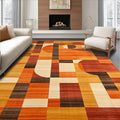 Flatwoven High Traffic Area Rug 6x9, Orange Rust Copper Abstract Geometric Shape, Non Slip, Stain Resistant, Washable Area Rugs for Living Room, Bedroom (Orange, 6x9)