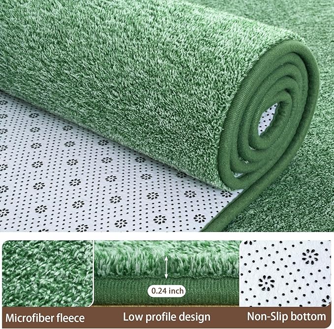AROGAN Washable 6×9 Living Room Rug, Modern Area Rugs with Soft Memory Foam for Bedroom, Minimalist Non-Slip Indoor Floor Carpet for Dining Room Office Kids Playroom Decor, Matte Green