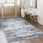 Modern Abstract 4x6 Living Room Washable Rug Non-Slip Soft Bedroom Area Rug Black Grey White Thin Print Faux Wool Floor Carpet Throw Rugs for Nursery Playroom Dining Room Indoor Home Decor