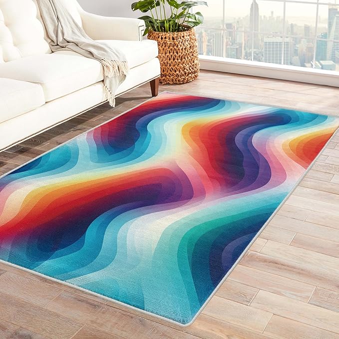 Rainbow Gradient Rug, 3x5 Rug, Modern Rugs for Living Room Bedroom, Abstract Small Area Rug, Washable Rug Non Slip Soft Indoor Carpet, Rainbow Gradient Home & Room Decor
