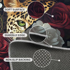 Leopard Rugs for Bedroom - 6x9 Area Rug - Flowers Leopard Rugs for Living Room, 3D Flowers Animal Rug, Washable Home Decor Carpet