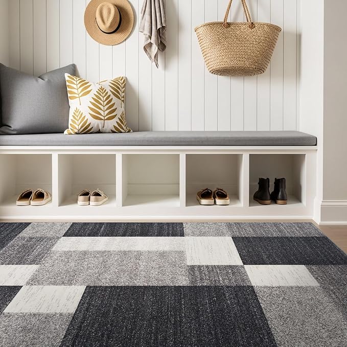 Rugshop Gray Modern Geometric Boxes Non-Slip Area Rug Non-Shedding for Bedroom, Office and Living Room, 3'3" x 5'