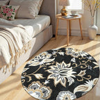 Lahome Floral Black Round Rugs - 3Ft Washable Round Area Rug Non-Slip Small Entryway Throw Soft Bedroom Circle Carpet Paisley Print Accent Distressed Circular Mat for Bathroom Sofa Living Room