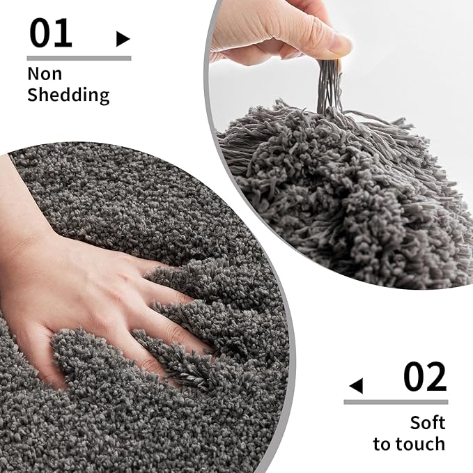Bathroom Rugs 24x48 Non Slip Dark Grey Fluffy Bath Mat for Bathroom Floor Washable Plush Luxury Bath Rug for Tub Soft Shaggy Absorbent Shower Sink Mat