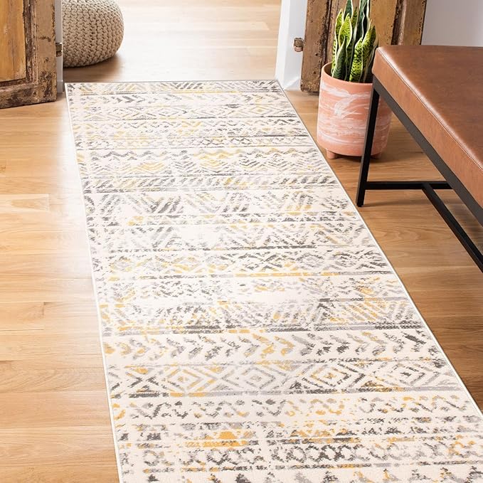 Rugshop Geometric Boho Perfect for high Traffic Areas of Your Living Room,Bedroom,Home Office,Kitchen Runner Rug 2' x 7' Yellow