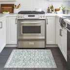Vintage Entryway Rug 2x3 Washable, Sage Green White Kitchen Rug, Super Soft Thin Faux Wool Small Area Rug, Non-Slip Accent Mat for Foyer, Bedroom, Office