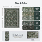 WITSHOCK Living Room Area Rugs 5x7: Soft Non-Slip Backing Washable Rugs Vintage Large Carpet for Bedroom Office Dining Room Kitchen Stain Resistant Home Decor Rug, Dark Green