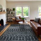 Lahome Moroccan Black Area Rugs 6x9 Living Room - Non-Slip Backing Ultra-Thin Large Throw Stain Resistant Dining Room Rugs for Under Table, Geometric Print Modren Soft Carpet for Bedroom Office