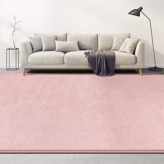 Large Area Rugs for Living Room Bedroom, 5x8 Feet Pink Rug, Minimalist Modern Shag Rug, Soft Thick Comfy Memory Foam Indoor Carpet, Non-Slip Washable Rug for Boys Girls Dorm Nursery Room Home Decor