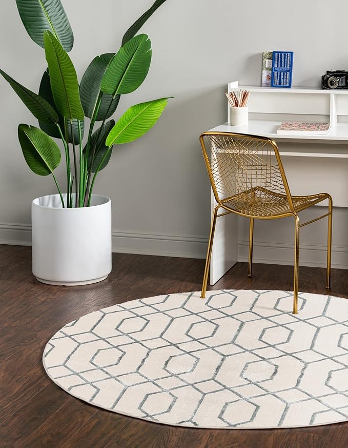 Unique Loom Marilyn Monroe Glam Collection Area Rug - Trellis (5' 3" Round, White Silver/ Silver)