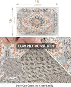 Enkor Area Soft Rugs 6x9 Washable Non Slip Boho Floor Rugs for Living Room Bedroom, Vintage Style Farmhouse Mat for Kitchen Entryway Orange & Black