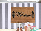 KOZYFLY Striped Outdoor Rug 3x5 Ft Front Door Rug Gray and White Hand Woven Cotton Washable Outdoor Doormats Outdoor Entrance Mat for Front Door Kitchen Entryway Patio Front Porch Decor