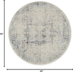 RUGGABLE Washable Vintage Area Rug – Kamran Blue Quartz 8 ft Round, Stain-Resistant, Non-Slip – Large Machine Washable Rugs for Living Room, Bedroom, Hallway, Entryway & Office–with Standard Pad