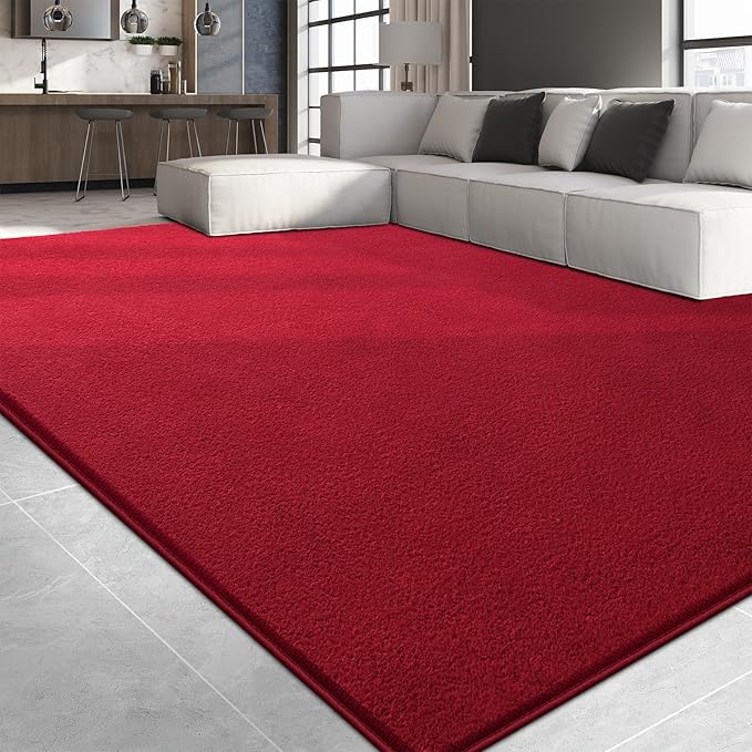 Large Area Rugs for Living Room Bedroom, 5x8 Feet Burgundy Red Rug, Minimalist Modern Shag Rug, Soft Thick Memory Foam Indoor Carpet, Non-Slip Washable Rug for Boys Girls Dorm Nursery Room Home Decor
