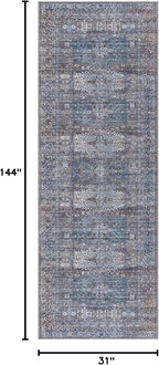 Bloom Rugs Washable 12 ft Runner - Slate Gray/Blue Traditional Runner for Entryway, Hallway, Bathroom, and Kitchen - Exact Size: 2.5' x 12'