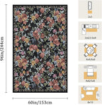 5x8 Machine Washable Area Rug for Living Room, Black Vintage Boho Floral Rug Large Non-Slip Low Pile Soft Faux Wool Carpet, Kids and Pets Friendly for Bedroom Dining Room Farmhouse Home Decor Rug