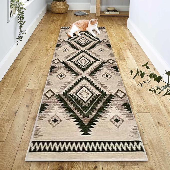 YHSF South West Native American Rug Ritz – Native Tribal American Indian Inspired Rug - Living Room, Bedroom, Hallway, Entryway & High-Traffic Area Rugs - Washable - Soft - Olive, 2 Feet x 7 Feet