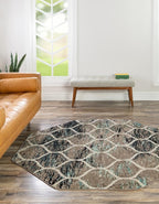 Rugs.com Lattice Frieze Collection Rug – 4 Ft Octagon Blue Multi Medium-Pile Rug Perfect for Living Rooms, Kitchens, Entryways