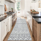 KUTA Boho Runners for Hallways 3x8 Grey Moroccan Washable Runner Rug Non-Slip Vintage Kitchen Rugs Ultra Soft Distressed Geometric Floor Carpet for Bedroom Laundry Living Room
