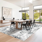 FMFUNCTEX 8x10 Washable Area Rug Black and Grey Neutral Abstract Modern Large Non Slip Carpet for Living Room Bedroom Soft Low Pile Indoor Mat Contemporary Accent Throw Rug for Dining Kitchen Nursery