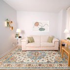Enkor Area Soft Rugs 6x9 Washable Non Slip Boho Floor Rugs for Living Room Bedroom, Vintage Style Farmhouse Mat for Kitchen Entryway Orange & Beige