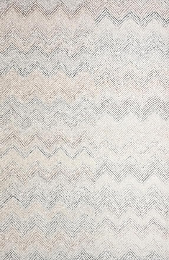 Modern Herringbone Chevron Collection Handcrafted Wool Area Rug - Durable, Zigzag Pattern, for High Traffic, Contemporary Design for Living Room, Bedroom, Dining Room Decor (Ivory-Multi, 7' x 9')