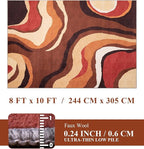 YIHOUSE Burnt Orange Rug 8x10 Washable,Alfombras para Salas,Farmhouse Brown Retro Carpets,Geometric Abstract Wavy Rug for Living Room,Unique Colorful Rugs for Bedroom,Dining Room