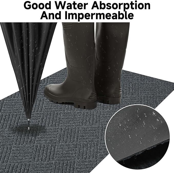 jxgzyy Commercial Hallway Runner Rugs 3'11" x 9'10", Non-Slip Indoor Outdoor Doormat, Heavy Duty Floor Mat for Entrance, Porch, Patio, Garage, High Traffic Area, Dark Grey