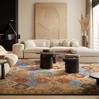 Phantoscope Washable Round Area Rug 6ft Non-Slip, Vintage Boho Rugs for Living Room, Bedroom, Dining Room, Distressed Moroccan Mosaic Diamond Pattern, Low-Pile Foldable Floor Carpet, Terracotta/Rust