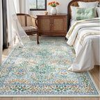 Lahome Floral Washable Area Rugs 5x7, Soft Green Rugs for Living Room Bedroom, Boho Non Slip Low Pile Forest Stain Resistance Large Throw Carpet for Farmhouse Dining Room Nursery, Green