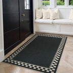 OJIA Easy Jute Outdoor Rug 3x5 Washable Rugs for Entryway, Checkered Border Black Front Door Rug Non-Slip Door Mats Indoor Outdoor Rugs Farmhouse 3x5 Area Rug for Porch Outside Patio Living Room