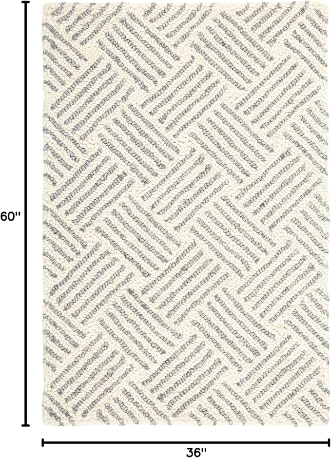 Dash & Albert Layers Grey Hand Hooked Wool Rug, 3 X 5 Feet, Grey/Ivory Geometric Pattern