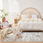 3x10 Washable Runner Rug for Hallway: Soft Neutral Modern Abstract Low Pile Rug Indoor - Carpet for Bedroom Dining Room Kitchen Entryway - Beige Blue