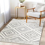 Area Rug 8x8 Rug Machine Washable Non-Slip Low Pile Print Pattern Western Rug for Living Room Bedroom Entryway Tribal Series -Navywhite/Black