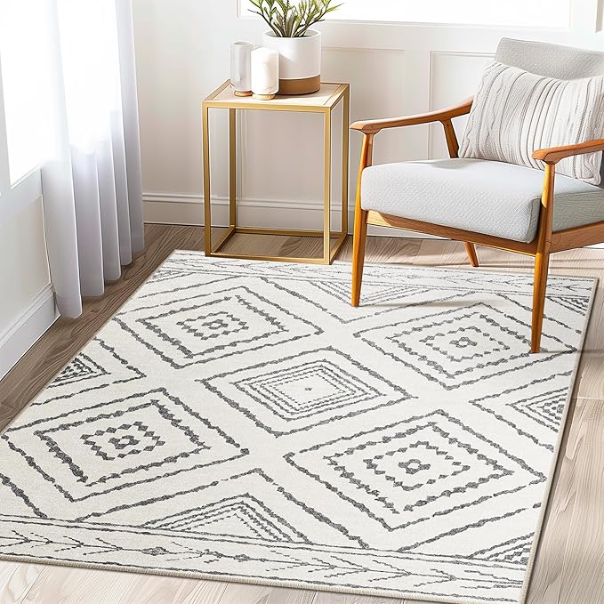 Area Rug 4x4 Rug Machine Washable Non-Slip Low Pile Print Pattern Western Rug for Living Room Bedroom Entryway Tribal Series -Navywhite/Black
