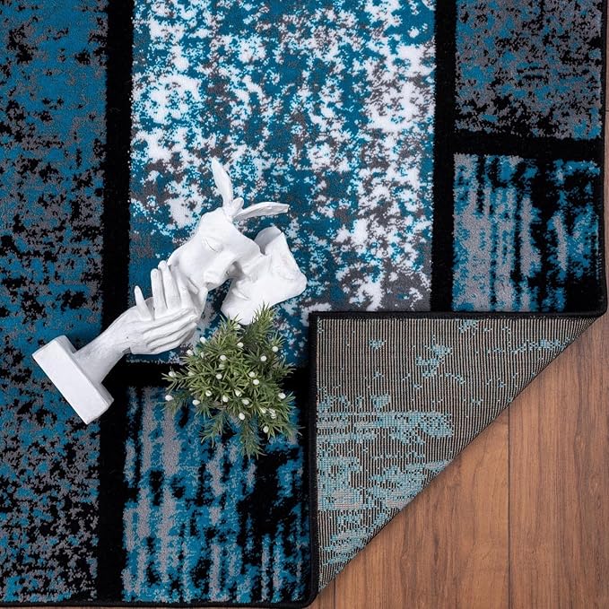LUXE WEAVERS Modern Geometric Squares 10007 Turquoise 2x7 Area Rug