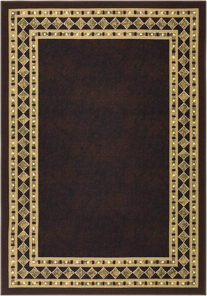 Antep Rugs Alfombras Modern Bordered 4x6 Non-Skid (Non-Slip) Low Profile Pile Rubber Backing Indoor Area Rugs (Brown Beige, 4' x 5'8")