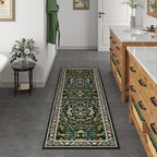 Runner Rug Washable Kitchen 2'x10' Rug Floral Non-Slip for Entryway Indoor Soft Carpet Runner for Hallways, Kitchen, Laundry, Bedroom, Bathroom (Emerald Green)