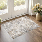 2x3 Entryway Area Rug: Washable Neutral Modern Abstract Small Rug - Non-Slip Low Pile Throw Indoor Carpet for Entrance Kitchen Front Door Mat Bathroom Entry Kids Room - Brown Grey