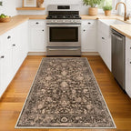 KILOCOCO Area Rug 3x5 Entryway Rug Washable Printed Vintage Floral Rubber Backed Non Slip Indoor Kitchen Rugs for Living Room Laundry Room Playroom Mudroom Moroccan Area Rugs, Rust Red