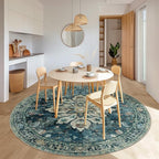 Area Rugs 8ft Washable Non-Slip, Floral Vintage Distress Print Pattern Medallion Carpet for Living Room Bedroom Dining Room, Dark Blue Vintage