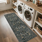 Washable Runner Rug 2x6: Vintage Boho Floral Carpet Runners for Hallway Entryway Non-Slip - Soft Botanical Low Pile Thin Mat for Kitchen Bathroom Bedroom Laundry Floor Decor - Dark Green