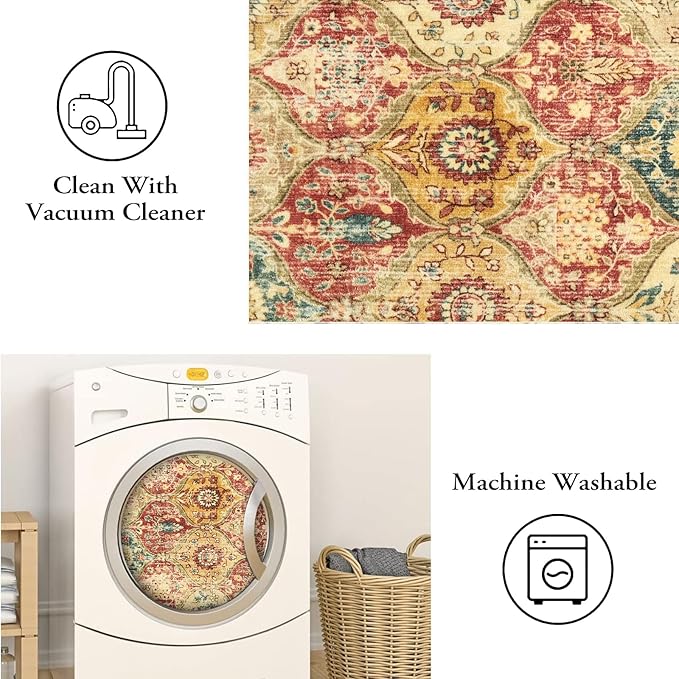 Lahome Kitchen Rugs Non Slip Washable Rugs for Entryway, 2x4 Rug Non-Slip Moroccan Trellis Ultra-Thin Indoor Door Mat Small Carpet for Bathroom Bedroom Entry, Red/Orange